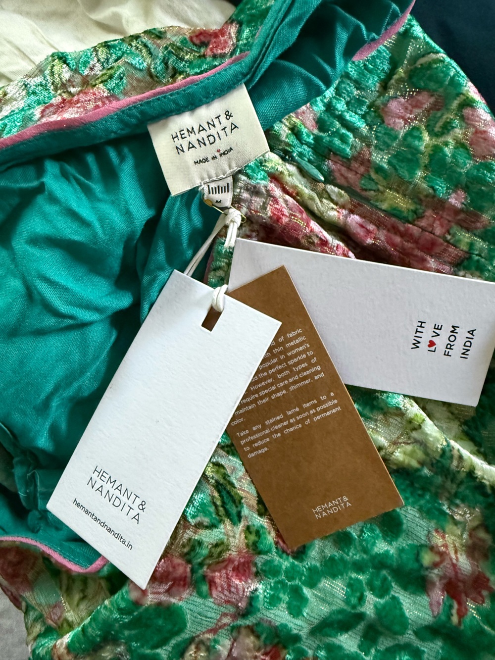 NWT Hermant & Nandita Velvet Teal Floral Metallic One Shoulder Mini Dress Med - Picture 16 of 16